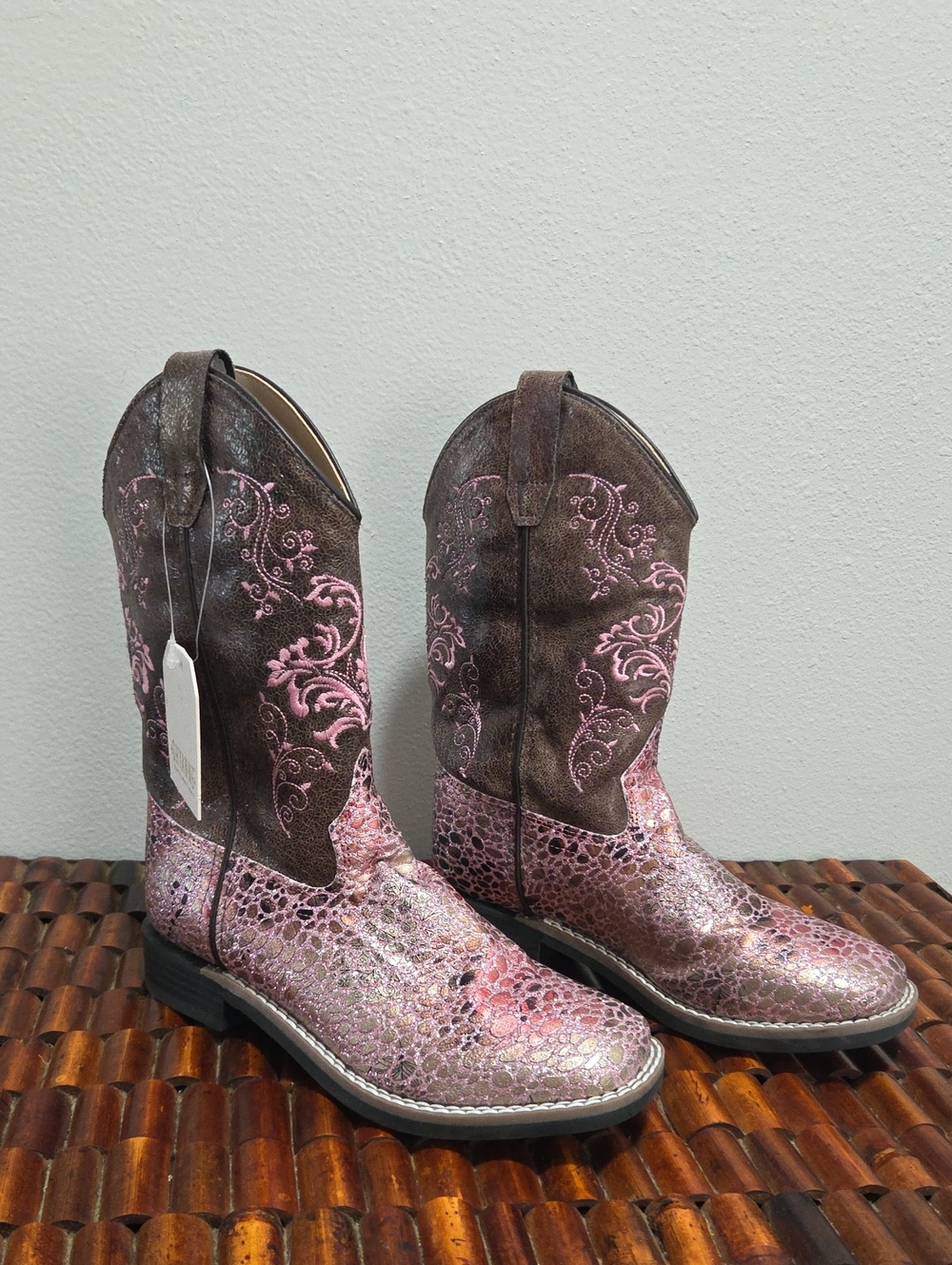Shyanne Metallic Pink & Brown Kids Western Boots